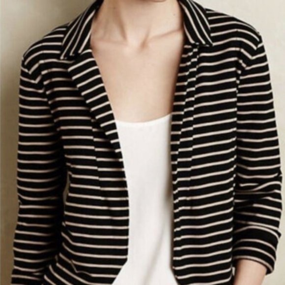 Anthropologie Dolan Left Coast Black and Tan Striped Jacket Blazer Womens Medium - Picture 4 of 10